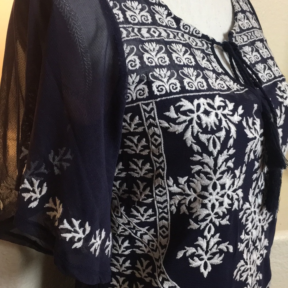 INC Navy Blue & White Blouse
